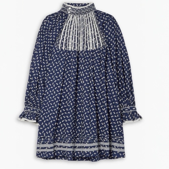 Doen Beatrice Navy and White Floral Mini Dress Cotton Poplin - Picture 4 of 14